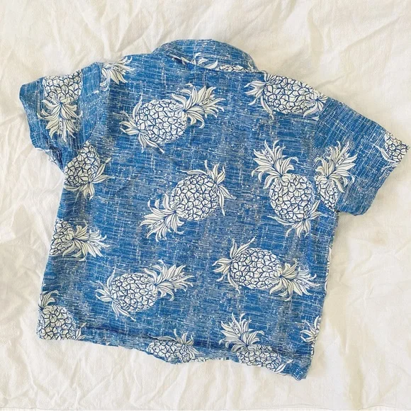 Palmwave Hawaii • Boys Aloha Button Down Shirt in Vintage Blue Pineapple - Picture 2 of 4